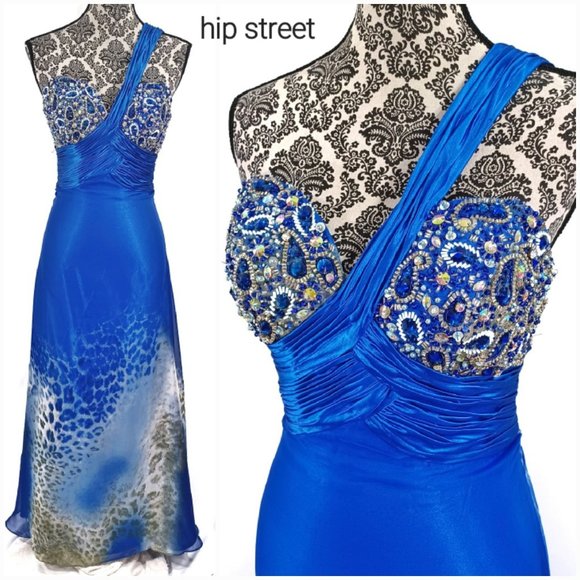 RJ CRUSH One Shoulder Satin & Leopard Chiffon Pageant Party Prom Maxi Dress S - Picture 1 of 7